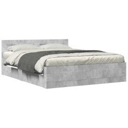 Cadre de lit et tête de lit sans matelas gris béton 160x200 cm 