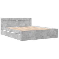 Cadre de lit et tête de lit sans matelas gris béton 160x200 cm 
