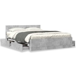 Cadre de lit et tête de lit sans matelas gris béton 160x200 cm 