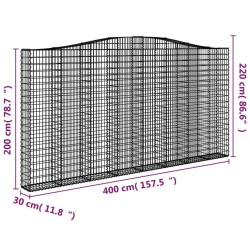 Panier de gabions arqué 400x30x200/220 cm Fer galvanisé 