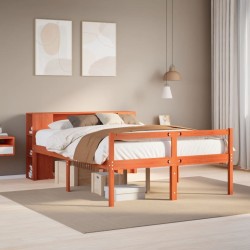 Lit bibliothèque sans matelas cire marron 120x200cm bois massif 