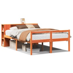 Lit bibliothèque sans matelas cire marron 120x200cm bois massif 