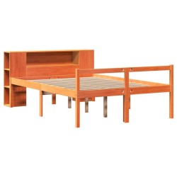 Lit bibliothèque sans matelas cire marron 120x200cm bois massif 