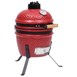 Barbecue à fumoir Kamado 2-en-1 Céramique 56 cm Rouge 