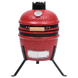 Barbecue à fumoir Kamado 2-en-1 Céramique 56 cm Rouge 