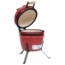 Barbecue à fumoir Kamado 2-en-1 Céramique 56 cm Rouge 