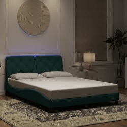 Cadre de lit avec lumières LED vert foncé 140x190 cm velours 