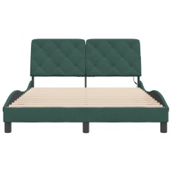 Cadre de lit avec lumières LED vert foncé 140x190 cm velours 