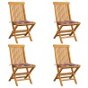 Chaises de jardin et coussins à carreaux rouge lot de 4 Teck 