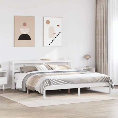 Cadre de lit sans matelas blanc 200x200 cm bois massif de pin 