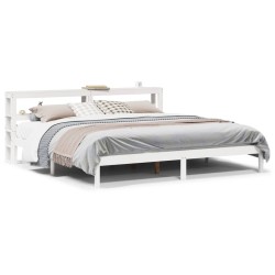 Cadre de lit sans matelas blanc 200x200 cm bois massif de pin 