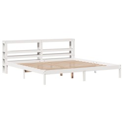 Cadre de lit sans matelas blanc 200x200 cm bois massif de pin 