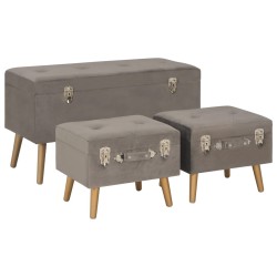 Tabourets de rangement lot de 3 Gris Velours 