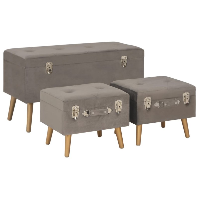Tabourets de rangement lot de 3 Gris Velours Tabourets de rangement lot de 3 Gris Velours