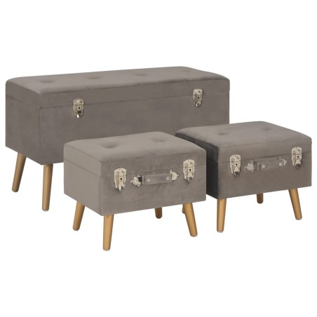 Tabourets de rangement lot de 3 Gris Velours 