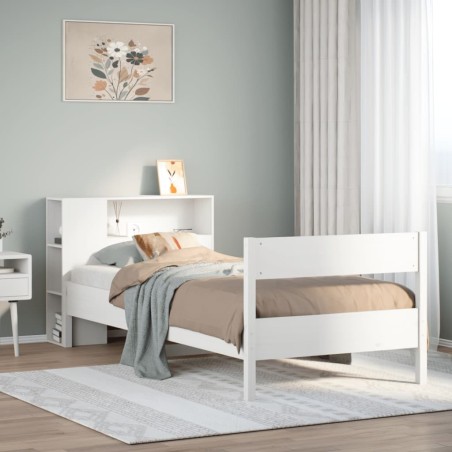 Lit bibliothèque sans matelas blanc 90x190cm bois de pin massif 