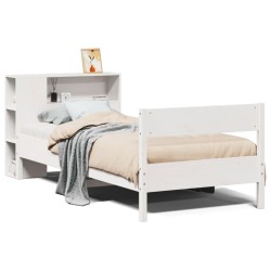Lit bibliothèque sans matelas blanc 90x190cm bois de pin massif 