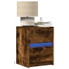 Armoire de chevet et lumières LED chêne fumé bois d'ingénierie 