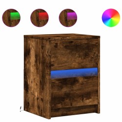 Armoire de chevet et lumières LED chêne fumé bois d'ingénierie 