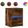 Armoire de chevet et lumières LED chêne fumé bois d'ingénierie 