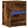 Armoire de chevet et lumières LED chêne fumé bois d'ingénierie 