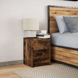 Armoire de chevet et lumières LED chêne fumé bois d'ingénierie 