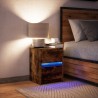 Armoire de chevet et lumières LED chêne fumé bois d'ingénierie 