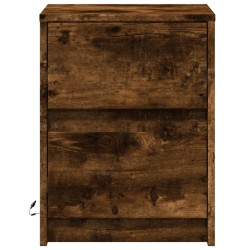 Armoire de chevet et lumières LED chêne fumé bois d'ingénierie 