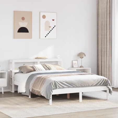 Cadre de lit sans matelas blanc 150x200 cm bois de pin massif 