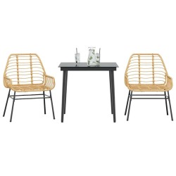 Ensemble à manger de jardin 3pcs marron résine tressée verre 