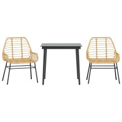 Ensemble à manger de jardin 3pcs marron résine tressée verre 