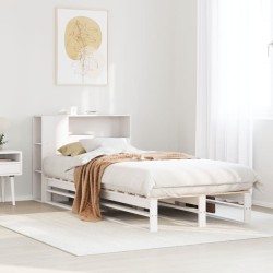 Lit bibliothèque sans matelas blanc 90x190 cm bois massif 