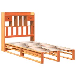Lit bibliothèque sans matelas cire marron 90x190 cm pin massif 