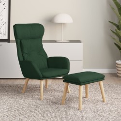 Chaise de relaxation avec repose-pied Vert foncé Tissu 