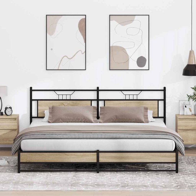 Cadre de lit en métal sans matelas chêne sonoma 193x203 cm 