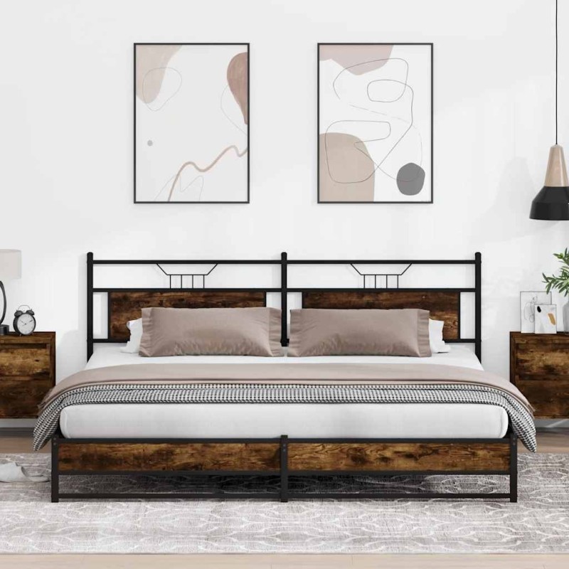 Cadre de lit en métal sans matelas chêne fumé 193x203 cm 