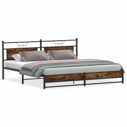 Cadre de lit en métal sans matelas chêne fumé 193x203 cm 