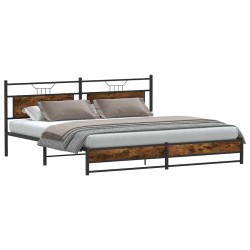 Cadre de lit en métal sans matelas chêne fumé 193x203 cm 