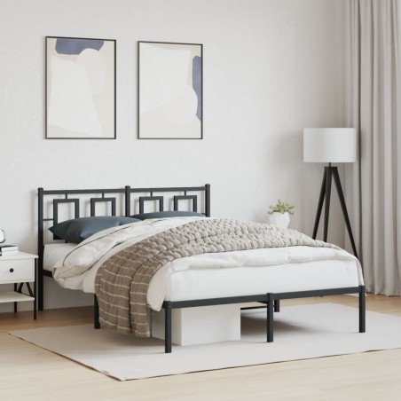 Cadre de lit métal sans matelas avec tête de lit noir 140x200cm 