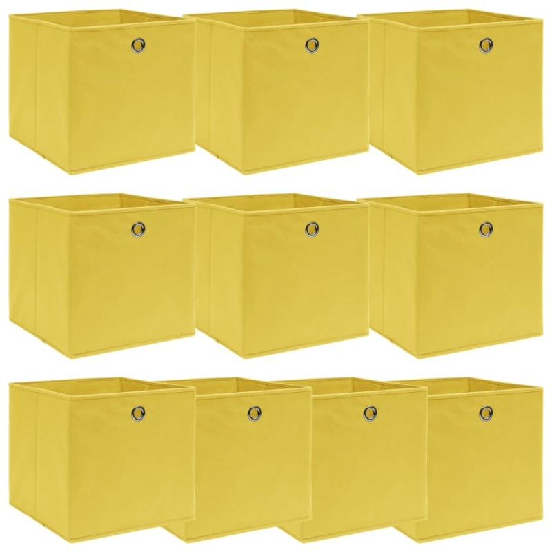 Boîtes de rangement 10 pcs Jaune 32x32x32 cm Tissu Boîtes de rangement 10 pcs Jaune 32x32x32 cm Tissu