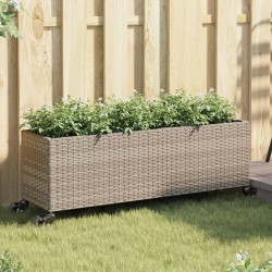Jardinières et roulettes 2 pcs gris 107x32x38 cm résine tressée 