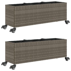 Jardinières et roulettes 2 pcs gris 107x32x38 cm résine tressée 