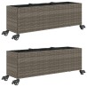 Jardinières et roulettes 2 pcs gris 107x32x38 cm résine tressée 