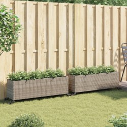 Jardinières et roulettes 2 pcs gris 107x32x38 cm résine tressée 