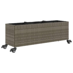 Jardinières et roulettes 2 pcs gris 107x32x38 cm résine tressée 