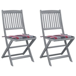 Chaises pliables d'extérieur lot de 2 et coussins Bois d'acacia 