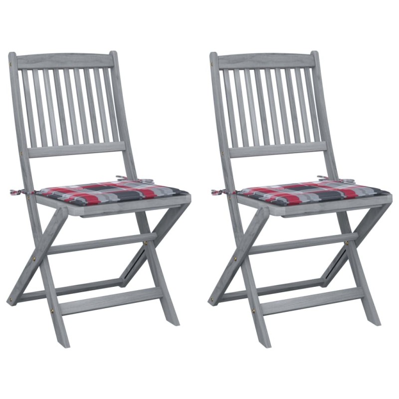 Chaises pliables d'extérieur lot de 2 et coussins Bois d'acacia 