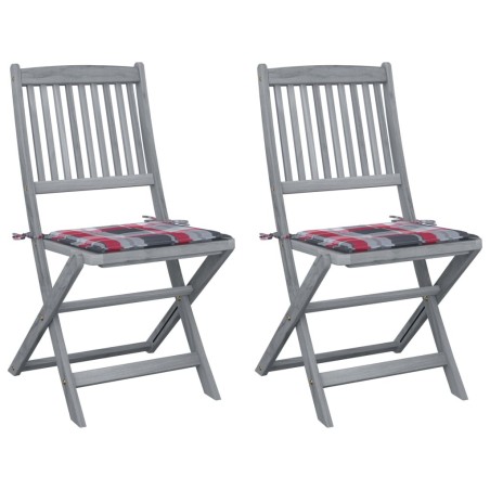 Chaises pliables d'extérieur lot de 2 et coussins Bois d'acacia 