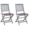 Chaises pliables d'extérieur lot de 2 et coussins Bois d'acacia 