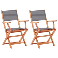 Chaises pliables de jardin lot de 2 Gris Eucalyptus textilène 